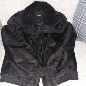 Black bomber jacket with hood for sale